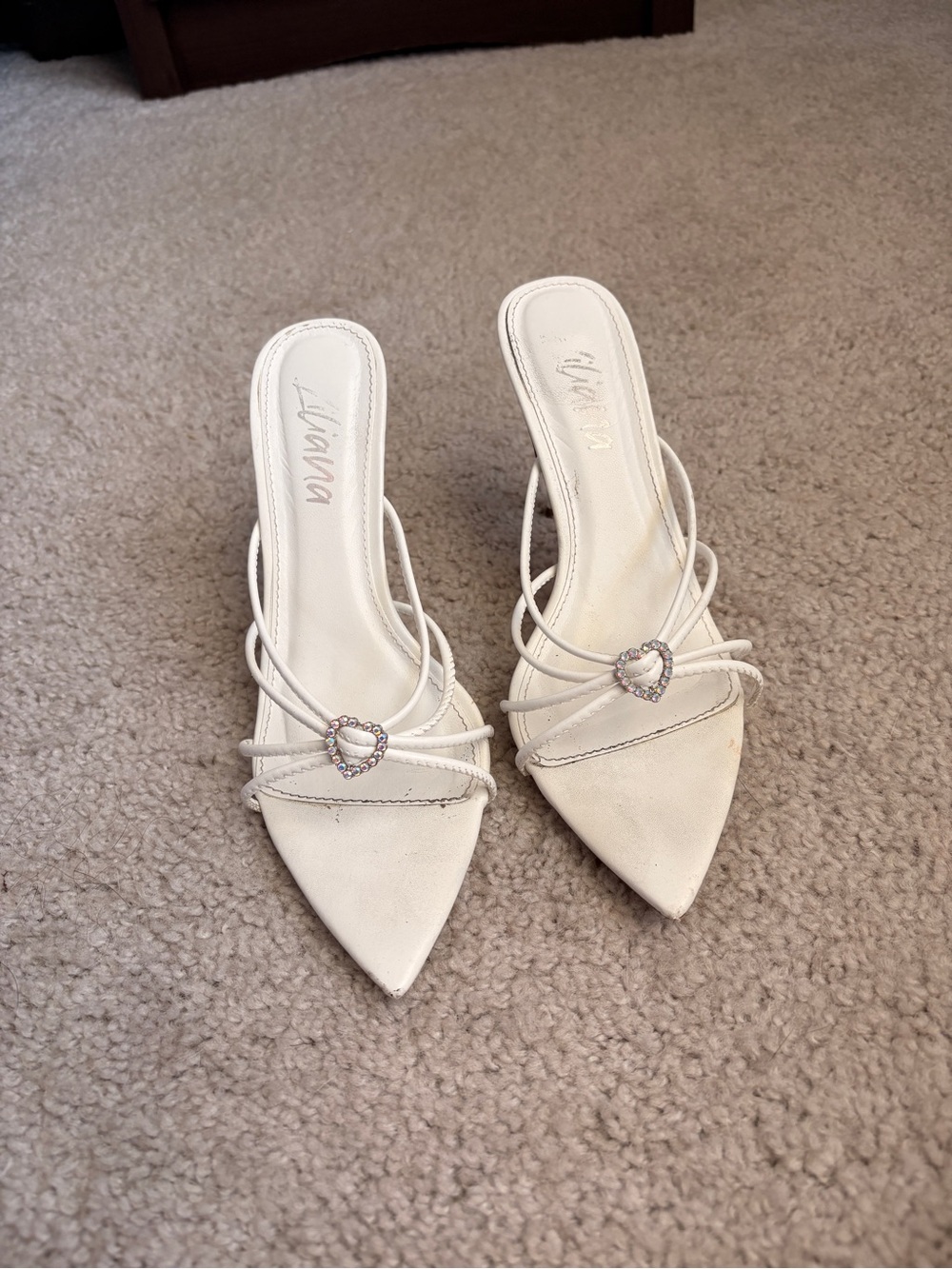 White Pointed Toe Strappy Heel with Heart Accent